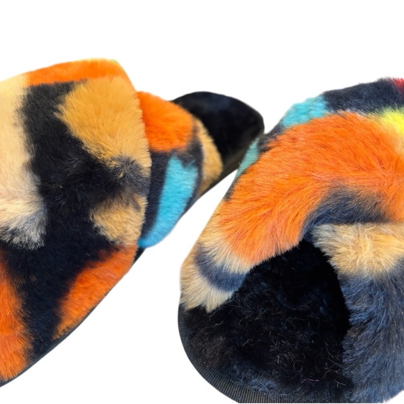 Colorful Faux Fur Slide Sandals - Picture 2 of 4